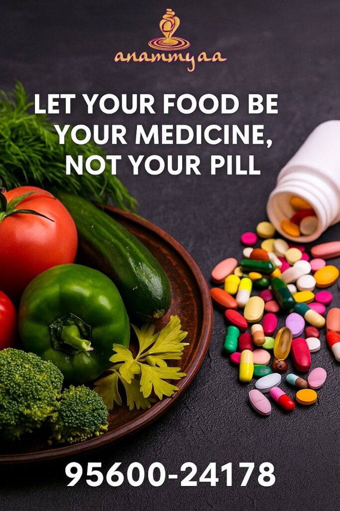 Healthy food over pills concept